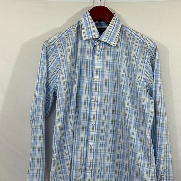 Peter Millar Crown Crafter Blue Yellow Check Size L Cotton Spread Collar Shirt - Picture 1 of 4